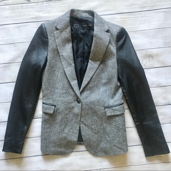 Zara Jackets & Blazers - Zara Basics wool faux leather sleeve blazer.